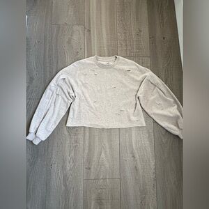 Amuse Society Cream Distressed Sweatshirt Cropped Size Large